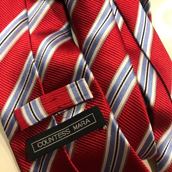 Countess Mara Red Blue Striped Tie - Picture 6 of 7